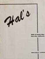 1950's Hal's Restaurant Palo Alto California Vintage Dinner Menu