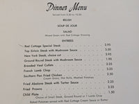 1950's The Red Cottage Restaurant Menlo Park California Vintage Dinner Menu