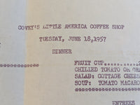 1957 Covey's Little America Coffee Shop Little America Wyoming Jade Story Menu