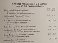 1950's Black Forest Inn German Restaurant Los Altos California Wine List Menu