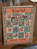 1950's Vieux Carre Restaurant Palo Alto California Vintage Wine List Menu
