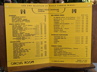 1950's Circus Room Restaurant Long Beach California Vintage Wine List Menu