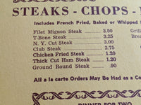 1950's The Steak House Restaurant Cheyenne Wyoming Vintage Menu