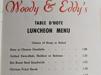 1950's Woody & Eddy's Pasadena California Large Dinner Menu & Small Lunch Menu