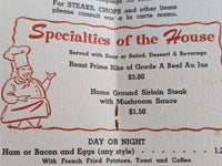 1950's Woody & Eddy's Pasadena California Large Dinner Menu & Small Lunch Menu