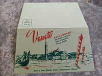 1950's Veneto Restaurant San Francisco California Vintage Menu