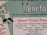1950's Veneto Restaurant San Francisco California Vintage Menu