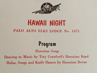 1956 Palo Alto Elks Lodge #1471 Hawaii Night Luau Menu B.P.O.E. California