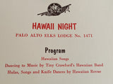 1956 Palo Alto Elks Lodge #1471 Hawaii Night Luau Menu B.P.O.E. California