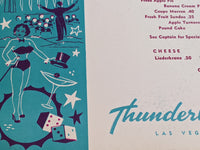 1950's Thunderbird Hotel Turquoise Room Dinner Menu Card Las Vegas Nevada