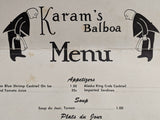 1950's Karam's Balboa Newport Beach Balboa Peninsula California Vintage Menu