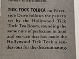 1948 Tick Tock Toluca North Hollywood Toluca Lake California Restaurant Menu