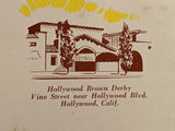 Rare 1940's Los Feliz Brown Derby Car Cafe Los Angeles California Vintage Menu