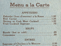 1940's Bublichki Russian Cafe Hollywood California OPA WWII War Ration Menu
