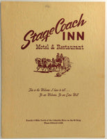 1960's Original Lunch Menu Stagecoach Inn Motel Restaurant Vancouver Washington