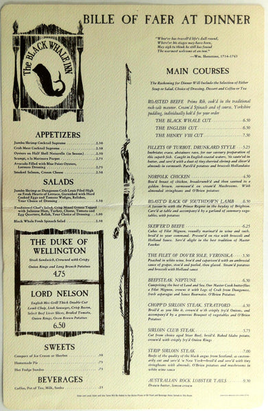 1973 Original Huge Dinner Menu The Black Whale Inn Restaurant Twin Falls Idaho