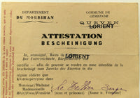 Rare 1940 Occupied France Germany Forbidden Zone Pass Morbihan Ville De Lorient