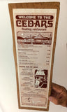 1960's Orig. Wood Plank Menu Cedars Floating Restaurant Lake Coeur d'Alene Idaho