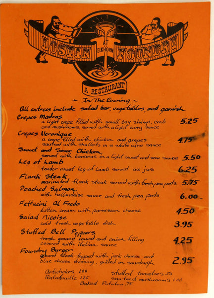 1970's Original Vintage Restaurant Menu Lostin Foundry Elkhorn Idaho