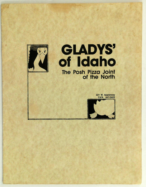 1980's Goose Gladys' Of Idaho Menu Pizza Joint Restaurant Coeur d'Alene Idaho