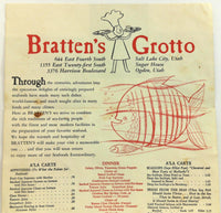 1973 Bratten's Grotto Restaurant Menu Salt Lake City Sugar House Ogden Utah
