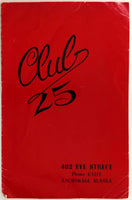Club 25 Original Vintage Restaurant Menu Anchorage Alaska