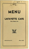 1950 Lafayette Cafe Original Vintage Restaurant Menu Cedar Rapids Iowa