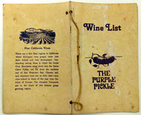 The Purple Pickle Original Vintage Restaurant Wine List Menu