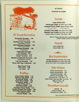 1979 Original Laminated Restaurant Menu Ol South Pancake House Texas Hoecake