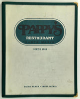Pappy's Original Vintage Restaurant Menu Pismo Beach Santa Maria California