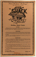1980's The Shack Original Vintage Restaurant Menu Redding California Shasta
