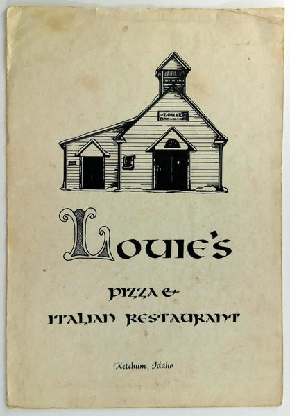 1980's Louie's Pizza & Italian Original Vintage Restaurant Menu Ketchum Idaho