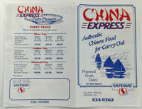 1980's China Express - Safeway Original Restaurant Menu Spokane Washington