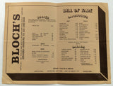 1977 BLOCH'S Original Restaurant Menu Seattle Capitol Hill Queen Anne Washington