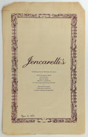 1980 JENCARELLI'S Original Vintage Restaurant Menu Montclair New Jersey