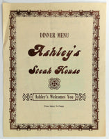 1980's Ashley's Steak House Original Restaurant Menu Williamsville New York