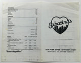 1980's SABATINO'S Pizzeria Cafe Buffalo Williamsville New York Restaurant Menu