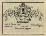 1980's 219 Fine Creole Restaurant Alexandria Virginia Original Vintage Menu