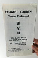 1980's Chang's Garden Chinese Restaurant Amherst New York Original Vintage Menu