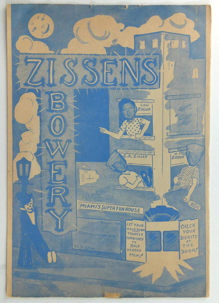 1940's ZISSENS Bowery Restaurant Miami Florida Original Liquor Cartoon Menu