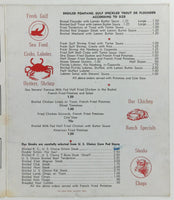 1950's Gus Steven's Restaurant Biloxi Mississippi Original Vintage Menu