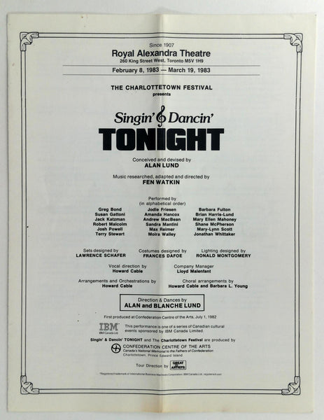 1983 Royal Alexandra Theatre Singing & Dancing Tonight Program Alan Lund