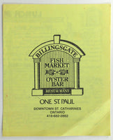 1980's Billingsgate Fish Market Restaurant Oyster Bar Menu St Catharines Ontario