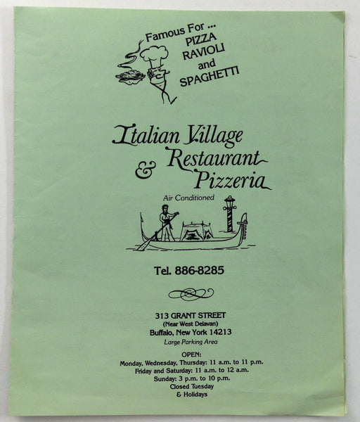 1980's Italian Village Restaurant Pizzeria Buffalo New York Original Menu