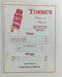 1980's TORRE'S Italian Restaurant & Pizzeria East Amherst New York Original Menu