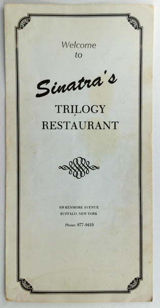 1980's Sinatra's Trilogy Restaurant Buffalo New York Original Vintage Menu