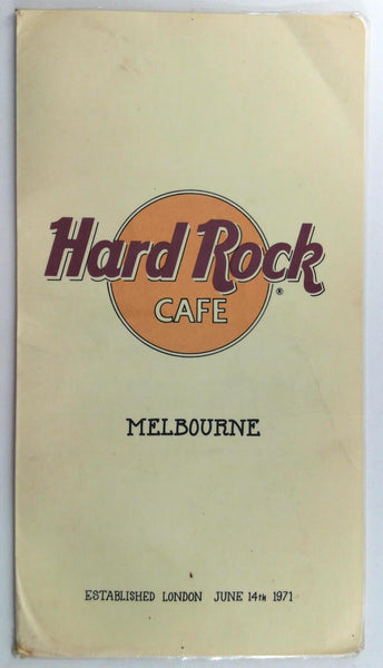 1980's Hard Rock Cafe Restaurant Melbourne Australia Vintage Laminated Menu