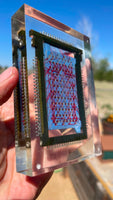 Vintage Mystery Paperweight Computer Circuit Board Card Encased In Lucite