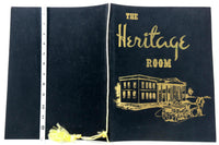 1960's THE HERITAGE ROOM Restaurant Original Vintage Menu Black Velvet Cover