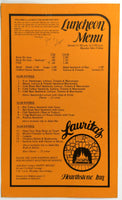 1970's LAURITA'S HEARTHSTONE INN Luncheon Menu Card Lancaster Pennsylvania PA